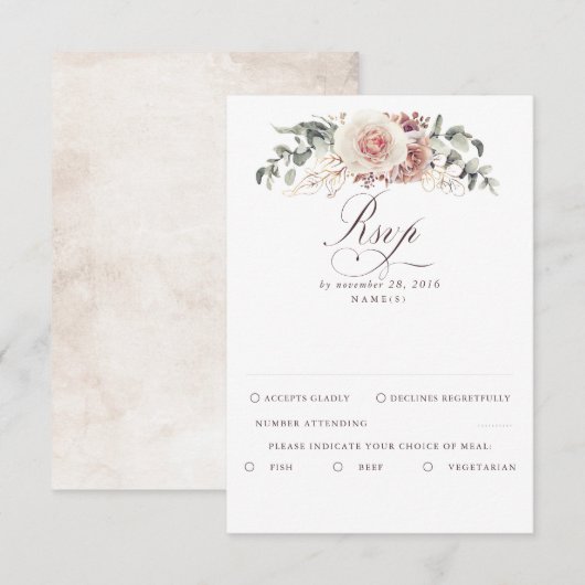 Earthy Shades Foliage Boho Wedding RSVP Kaartje (Voorkant / Achterkant)