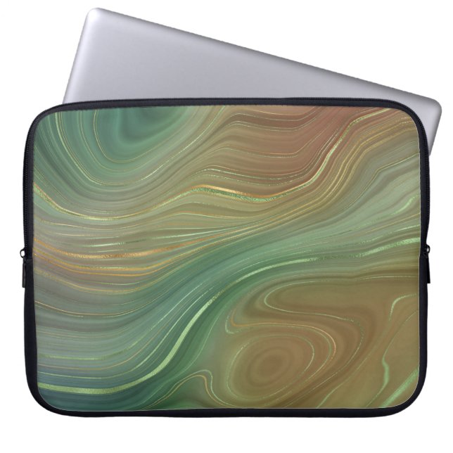 Earthy Strata | Emerald Green Brown Gold Agate Laptop Sleeve (Voorkant)