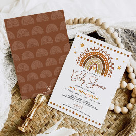 Earthy Terracotta Boho Rainbow Neutral Baby shower Kaart