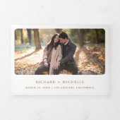 Earthy Terracotta Floral Antlers QR Code Weddensch Drieluik Uitnodiging (Cover)