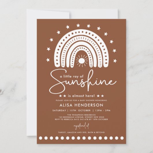 Earthy Terracotta Rainbow & Sunshine Baby shower Kaart (Voorkant)
