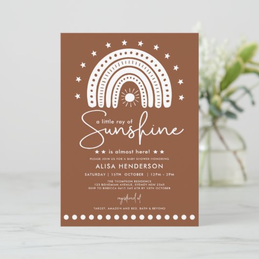 Earthy Terracotta Rainbow & Sunshine Baby shower Kaart (Staand voorkant)