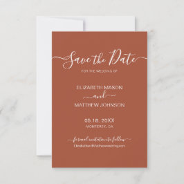 Earthy Terracotta Rust Minimalist Script Wedding Save The Date
