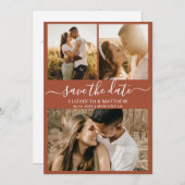 Earthy Terracotta Script Photo Collage Wedding Save The Date (Voorkant / Achterkant)