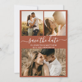 Earthy Terracotta Script Photo Collage Wedding Save The Date