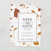 Earthy Terrazzo Pattern Save the Date Aankondiging (Voorkant / Achterkant)