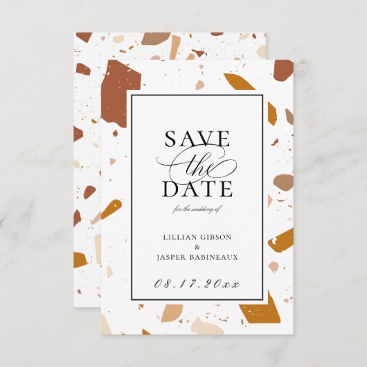 Earthy Terrazzo Pattern Save the Date Aankondiging (Voorkant / Achterkant)