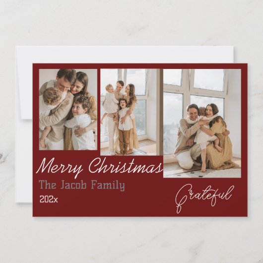 Earthy Three Photo Collage Year Kerstvakantie Feestdagenkaart (Voorkant)