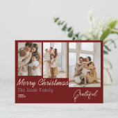 Earthy Three Photo Collage Year Kerstvakantie Feestdagenkaart (Staand voorkant)