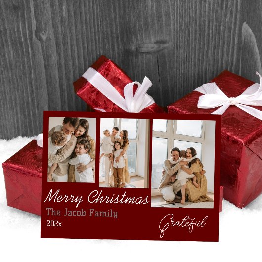 Earthy Three Photo Collage Year Kerstvakantie Feestdagenkaart