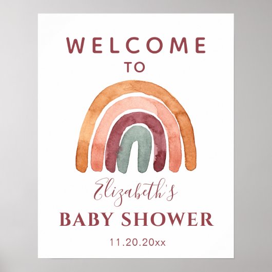 Earthy Tone Boho Rainbow Baby shower Welkom Poster (Voorkant)