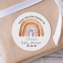 Earthy Tone Boho Rainbow Dank u Baby shower Ronde Sticker