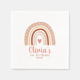 Earthy Tone Boho Rainbow Girl's Eerste Verjaardag Servet