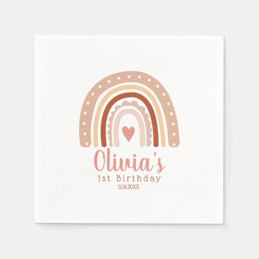 Earthy Tone Boho Rainbow Girl's Eerste Verjaardag Servet (Voorkant)