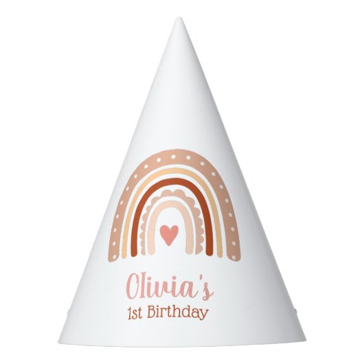 Earthy Tone Boho regenboog meisjes eerste verjaard Feesthoedjes (Voorkant)