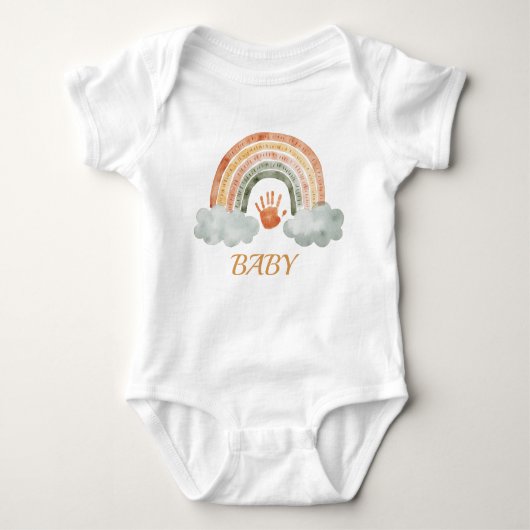 Earthy Tone Watercolor Boho Rainbow "Baby"  Romper (Voorkant)