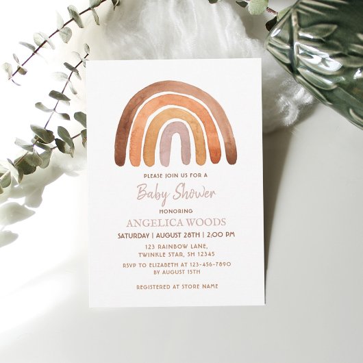 Earthy Tone Waterverf Boho Rainbow Baby shower Kaart