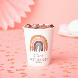 Earthy Tone Waterverf Boho Rainbow Baby shower Papieren Bekers
