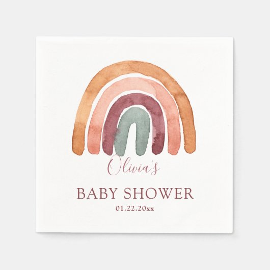 Earthy Tone Waterverf Boho Rainbow Baby shower Servet (Voorkant)