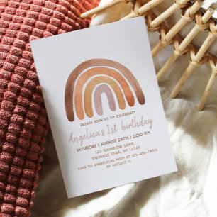 Earthy Tone Waterverf Rainbow 1st Birthday Kaart