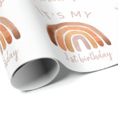Earthy Tone Waterverf Rainbow First Birthday Cadeaupapier (Rol Hoek)