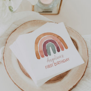 Earthy Tone Waterverf Rainbow First Birthday Nap Servet