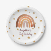 Earthy Tone Waterverf Rainbow First Birthday Papieren Bordje (Voorkant)
