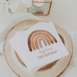 Earthy Tone Waterverf Rainbow First Birthday Servet