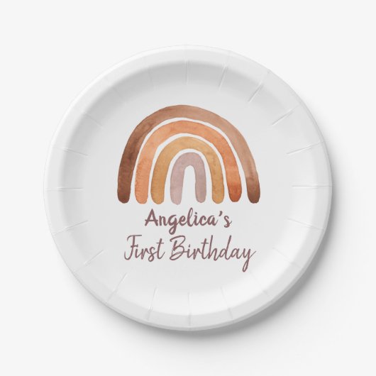 Earthy Tone Waterverf Rainbow First     BirthdayP Papieren Bordje (Voorkant)