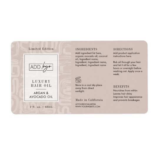 Earthy Tones Boho Pattern Logo 2OZ Dropper Bottle Etiket (Voorkant)