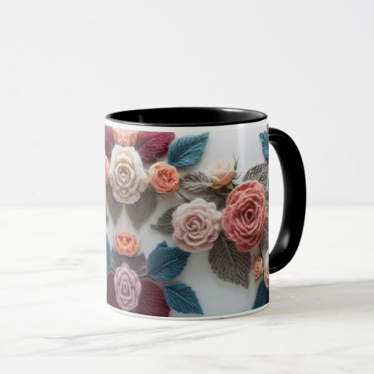 Earthy Tones Knitted Rose Combo Mug | Rustic Wool Mok (Voorkant rechts)
