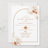  Earthy Tones Roos Boho Pampas Grass Wedding Invit Kaart (Voorkant)