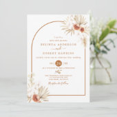  Earthy Tones Roos Boho Pampas Grass Wedding Invit Kaart (Staand voorkant)