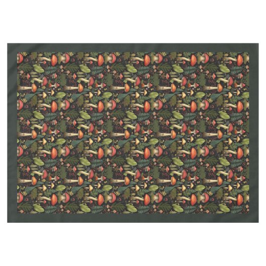 Earthy Tones Tablecloth Mushrooms & Wildflowers Tafelkleed (Voorkant (Horizontaal))