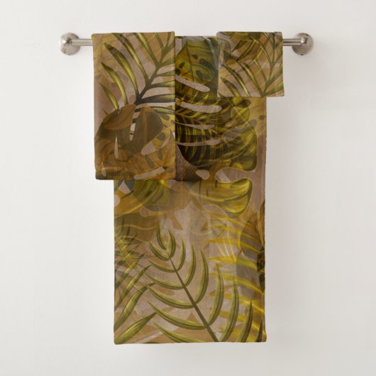 Earthy Tropical Leaves Patroon Bad Handdoek (Insitu)
