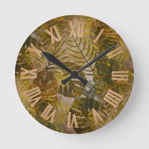 Earthy Tropical Leaves Patroon Ronde Klok