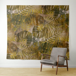 Earthy Tropical Leaves Patroon Wandkleed