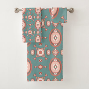 Earthy Warm Geometric Boho Pattern Bath Towel Set Bad Handdoek