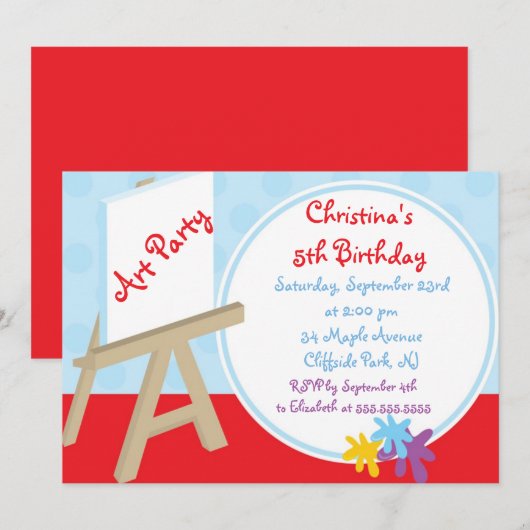 Easel Painting Art Party Birthday Invitting Kaart (Voorkant / Achterkant)