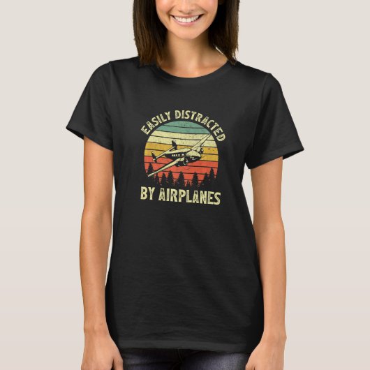 Easily Distracted By Airplanes Aviation Pilot Airp T-shirt (Voorkant)