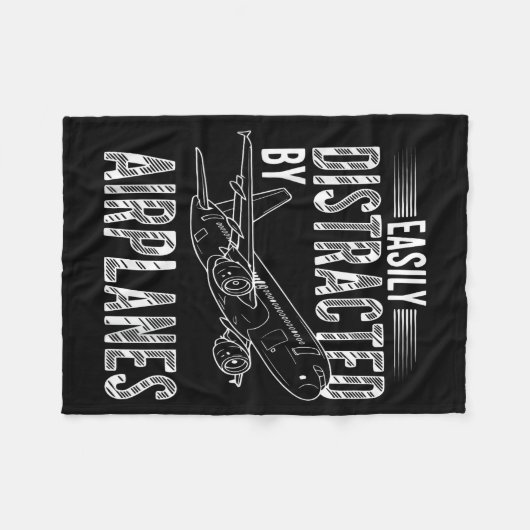 Easily Distracted By Airplanes Funny Plane Lovers  Fleece Deken (Voorkant (Horizontaal))