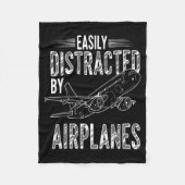 Easily Distracted By Airplanes Funny Plane Lovers  Fleece Deken (Voorkant)