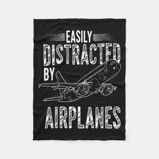Easily Distracted By Airplanes Funny Plane Lovers  Fleece Deken (Voorkant)