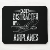 Easily Distracted By Airplanes Funny Plane Lovers  Muismat (Voorkant)