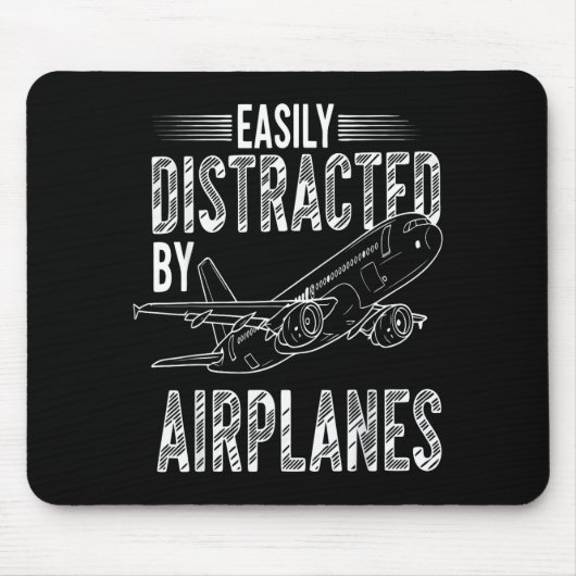 Easily Distracted By Airplanes Funny Plane Lovers  Muismat (Voorkant)