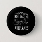 Easily Distracted By Airplanes Funny Plane Lovers  Ronde Button 5,7 Cm (Voorkant)