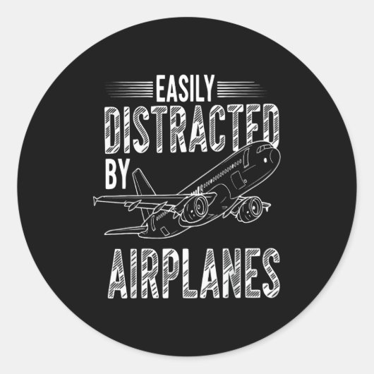 Easily Distracted By Airplanes Funny Plane Lovers Ronde Sticker (Voorkant)