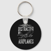 Easily Distracted By Airplanes Funny Plane Lovers  Sleutelhanger (Voorkant)