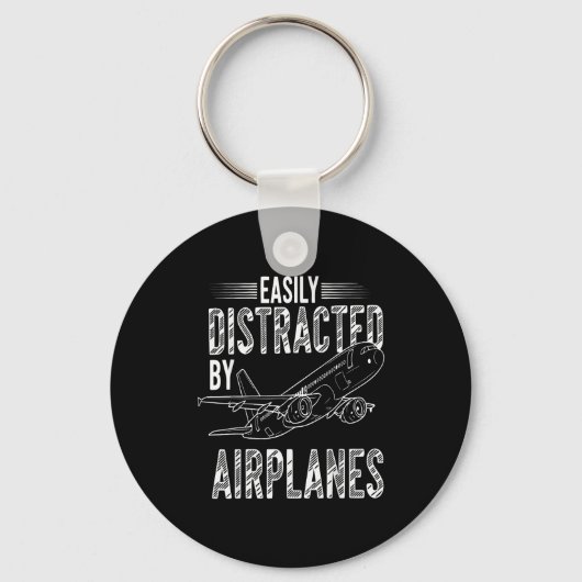 Easily Distracted By Airplanes Funny Plane Lovers  Sleutelhanger (Voorkant)