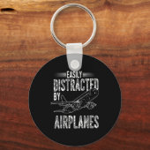 Easily Distracted By Airplanes Funny Plane Lovers  Sleutelhanger (Voorkant)